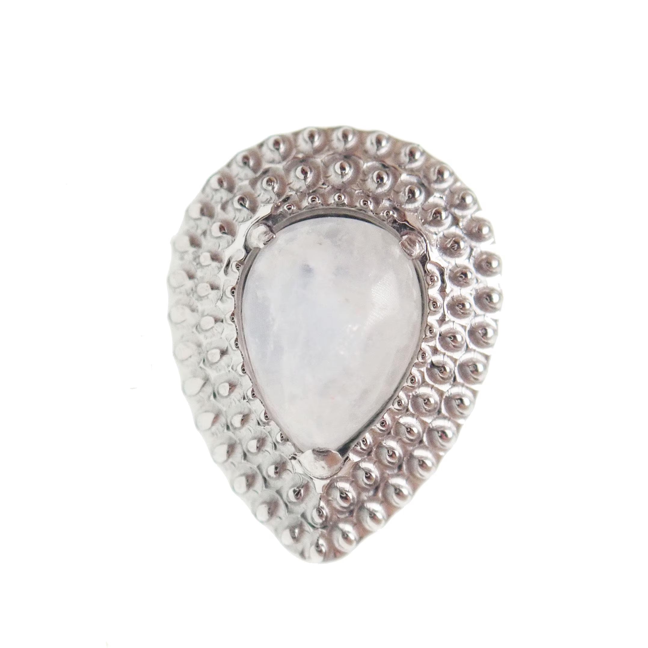 Titanium push-fit teardrop piercing with single stud featuring moss agate, garnet, or moonstone gemstones, from Body Clickers Body Jewelry.