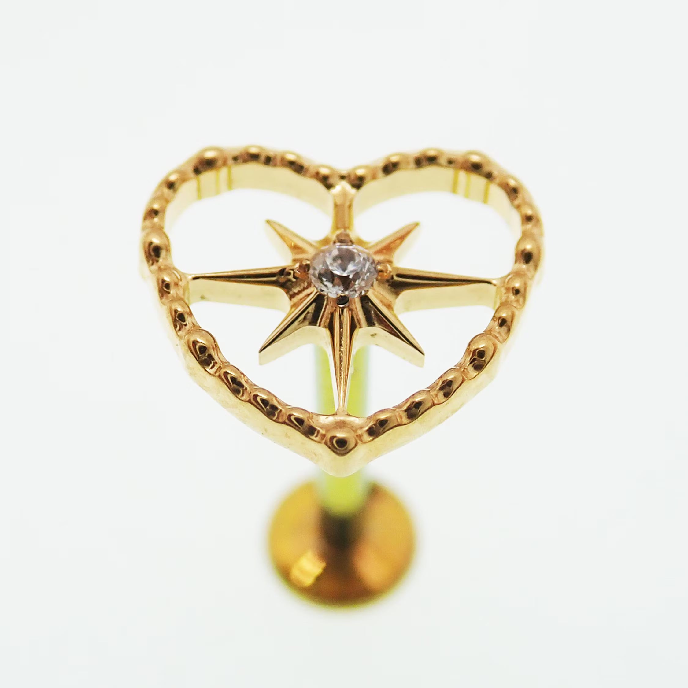 PVD Gold Heart Starburst Center Titanium Flatback Piercing: Internally Threaded (18g, 16g, 14g)