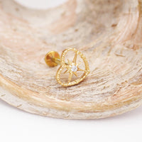 PVD Gold Heart Starburst Center Titanium Flatback Piercing: Internally Threaded (18g, 16g, 14g)