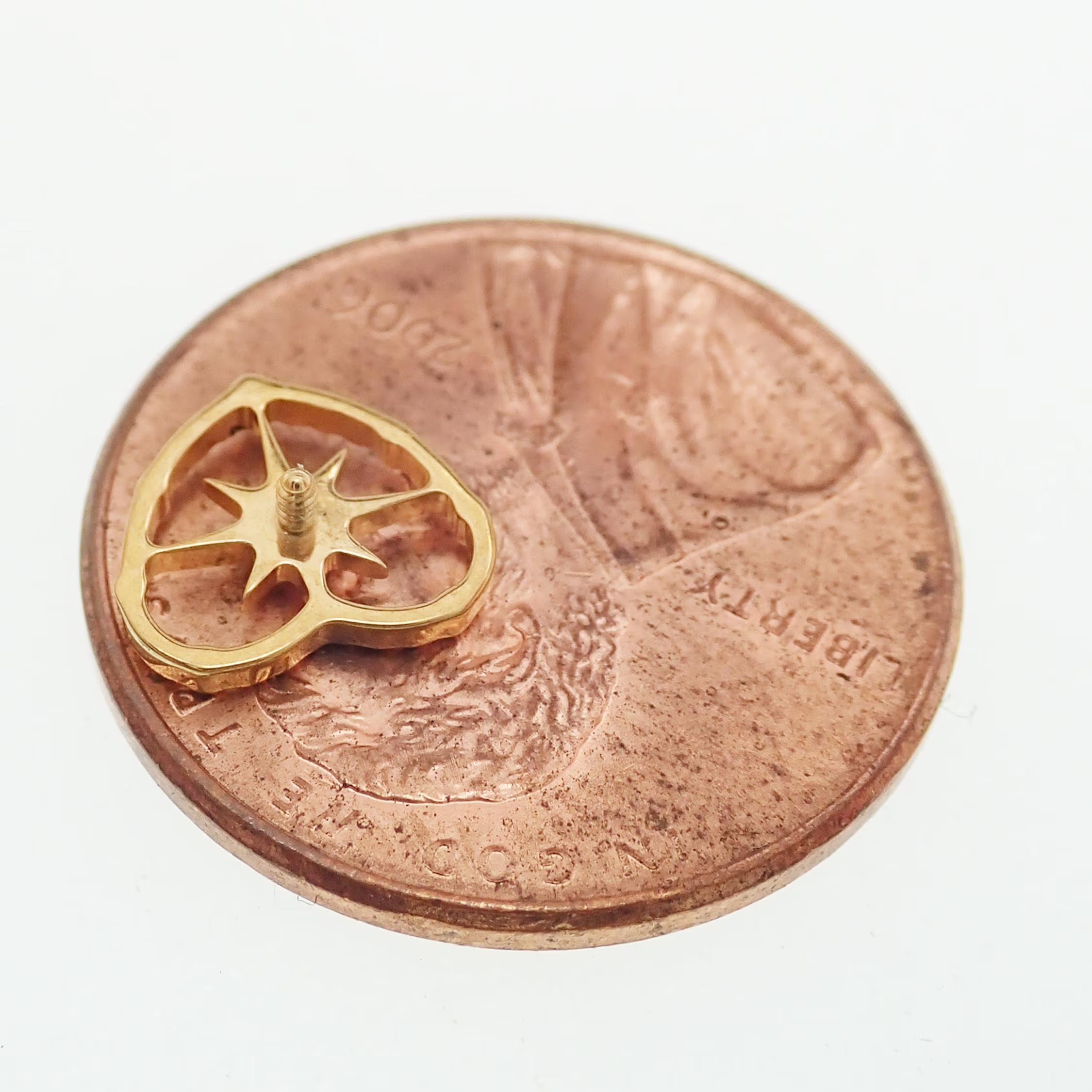 PVD Gold Heart Starburst Center Titanium Flatback Piercing: Internally Threaded (18g, 16g, 14g)