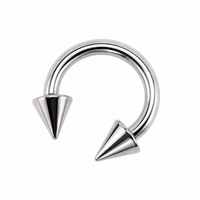 Silver circular earring with spike ends on a white background