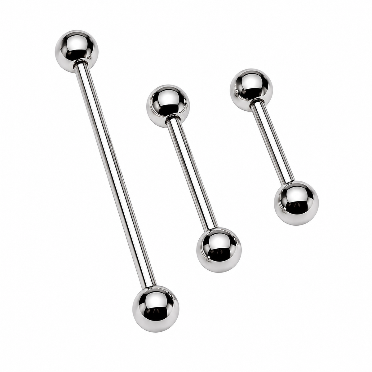 Internally threaded straight titanium barbell 14g for body piercing by Body Clickers Body Jewelry, showing smooth, polished surface.
