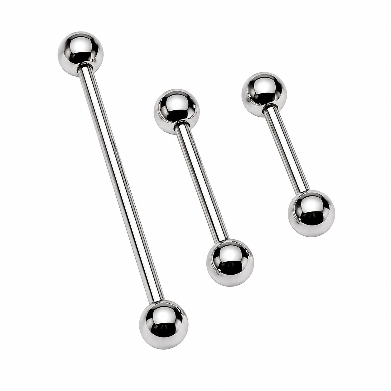 Internally threaded straight titanium barbell 14g for body piercing by Body Clickers Body Jewelry, showing smooth, polished surface.