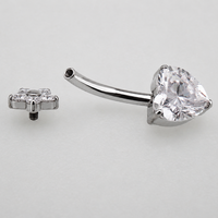 Titanium heart flower CZ belly ring with internal threading, 14g body jewelry by Body Clickers featuring a decorative floral design.