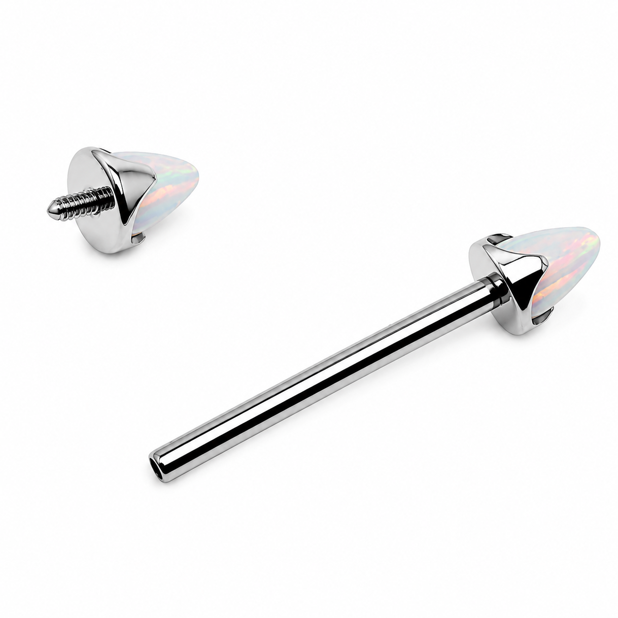 White Opal Cone Implant Titanium Nipple Bar 14g, 12g