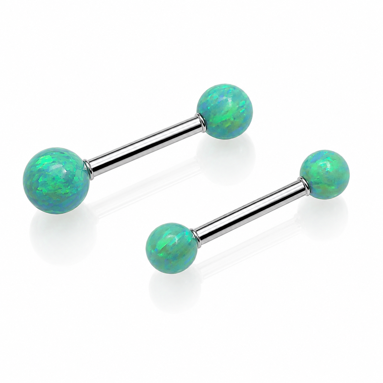 Implant Titanium Kiwi Green Opal Straight Barbells
