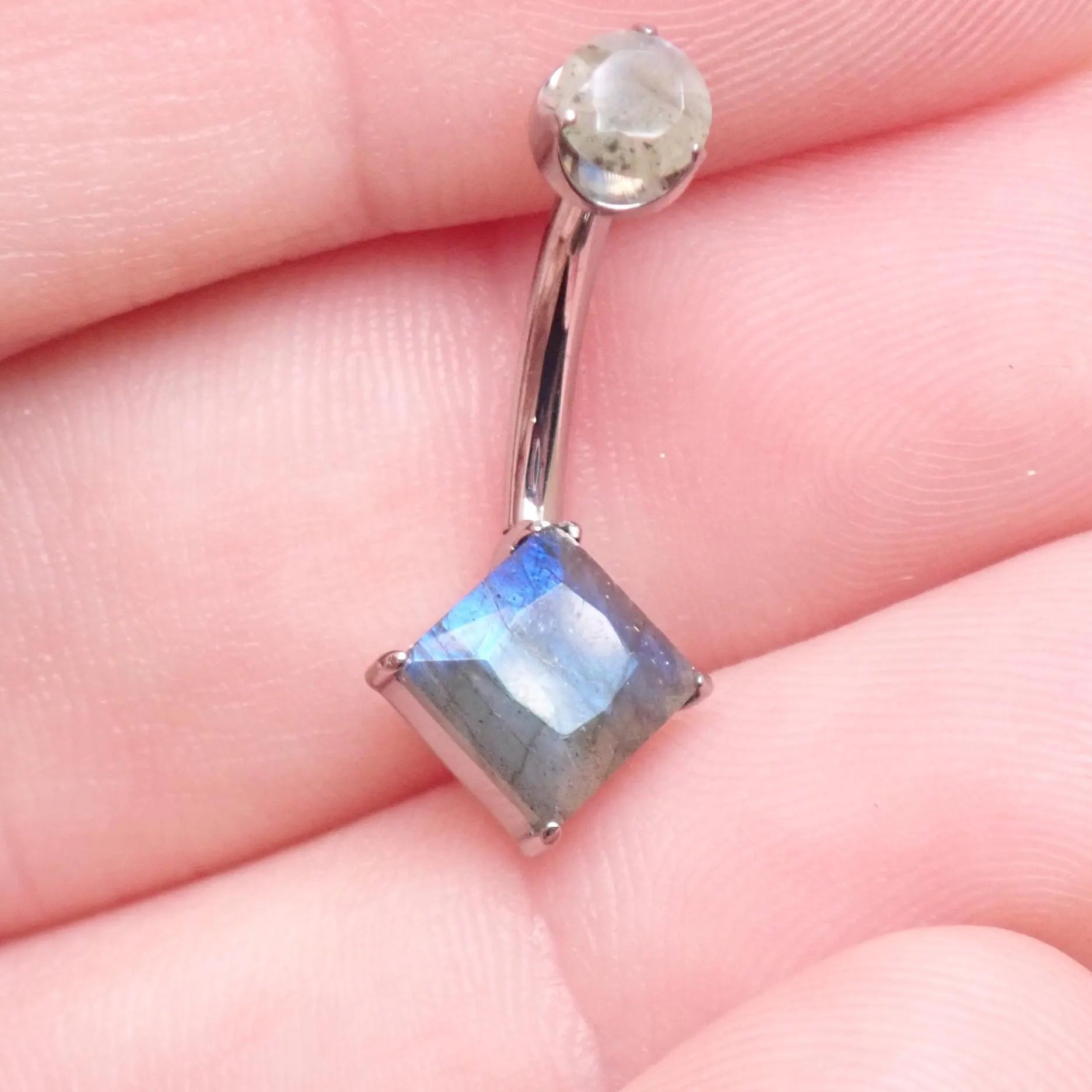 Natural Labradorite Implant Titanium Belly bar 14g 10mm