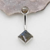 Natural Labradorite Implant Titanium Belly bar 14g 10mm