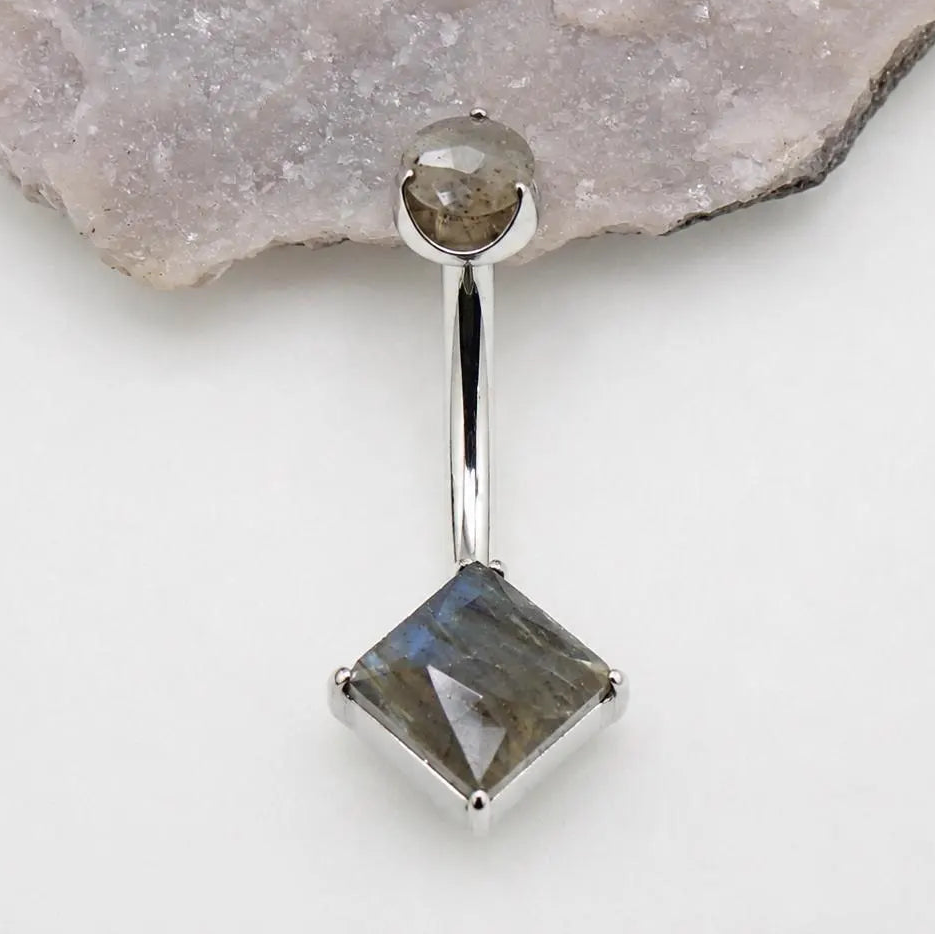 Natural Labradorite Implant Titanium Belly bar 14g 10mm
