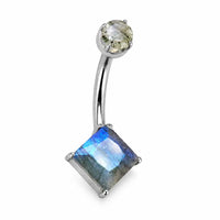 Natural Labradorite Implant Titanium Belly bar 14g 10mm