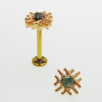 PVD Gold Geometric Moss Agate and Titanium Flatback Piercing: Internally Threaded (18g, 16g, 14g)