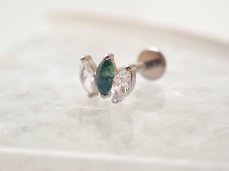 Moss Agate Arch Cluster Titanium Flatback/ Labret Piercing 18g, 16g, 14g