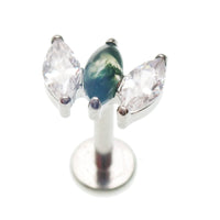 Moss Agate Arch Cluster Titanium Flatback/ Labret Piercing 18g, 16g, 14g