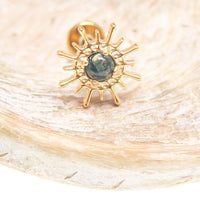 Moss agate pvd Gold Sun flatback Implant Titanium