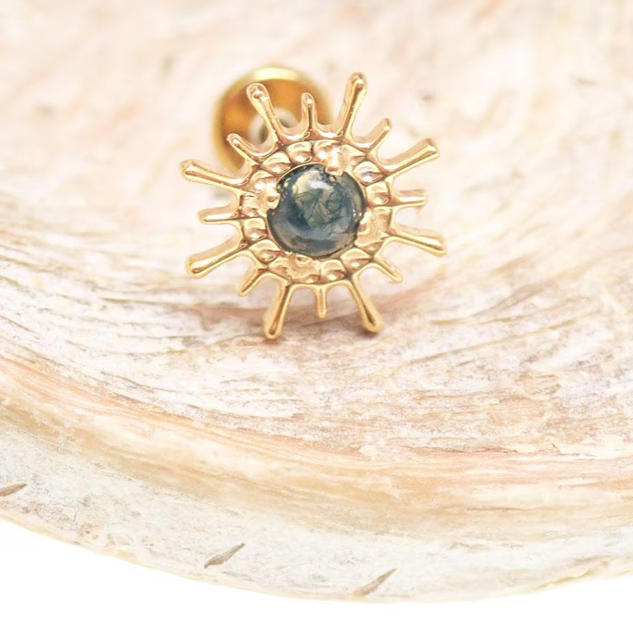 Moss agate pvd Gold Sun flatback Implant Titanium