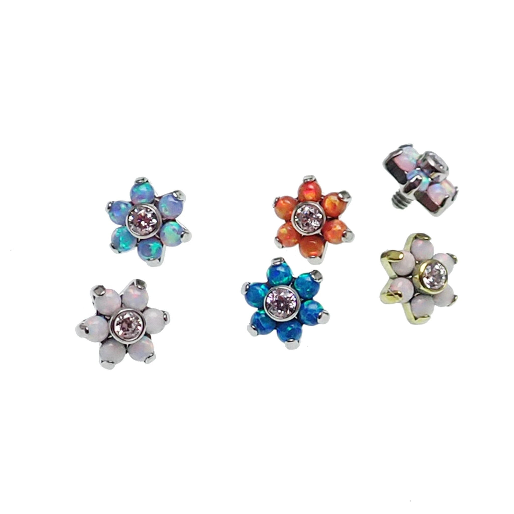 Magpie 14g 1.2mm thread Opal Flower Top with 5mm flower-shaped opal design on a metal backing.