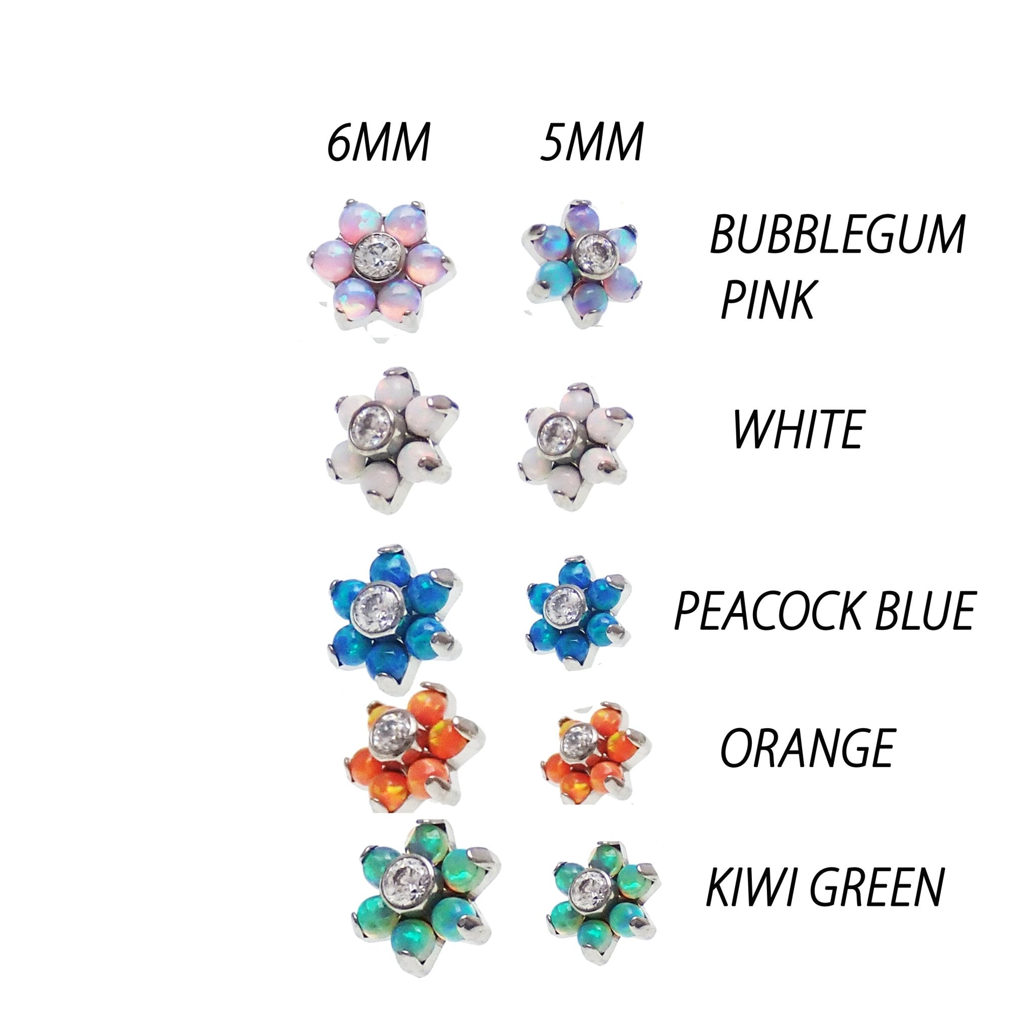 Magpie 14g 1.2mm thread Opal Flower Top jewelry piercing with detailed flower design and vibrant opal stone.