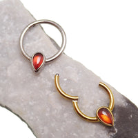 Magpie 16g natural stone garnet titanium clicker earring with 8mm gemstone and sleek metal design for body jewelry.