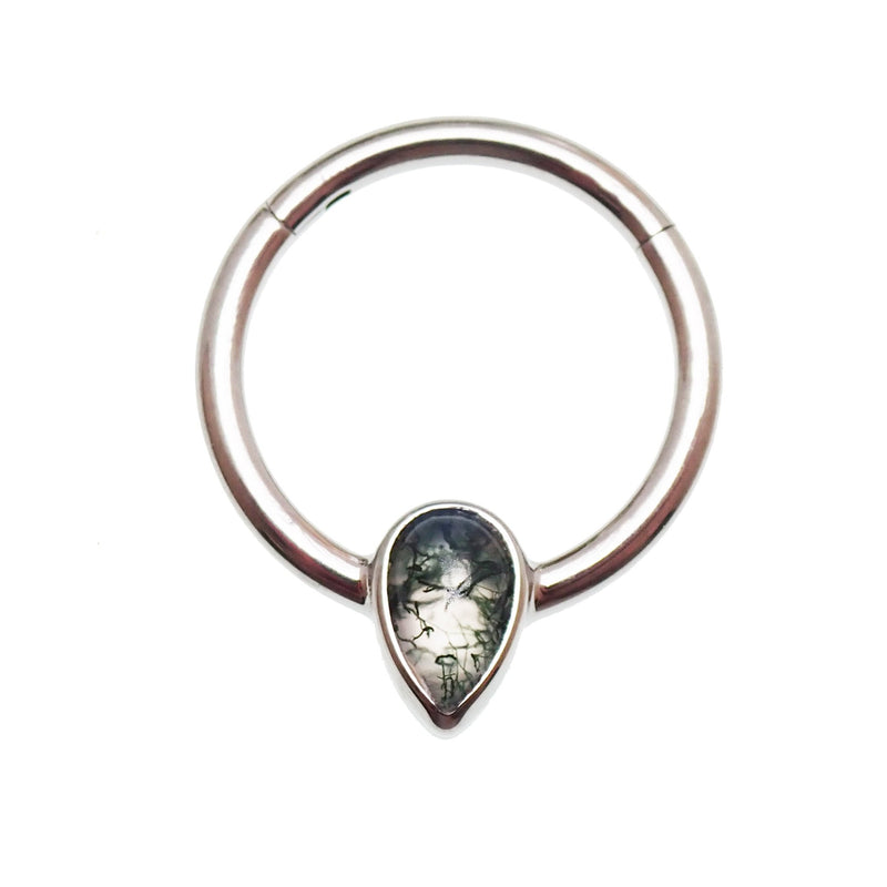 16g Natural Stone Moss Agate Titanium Clicker - Body Clickers Body Jewelry