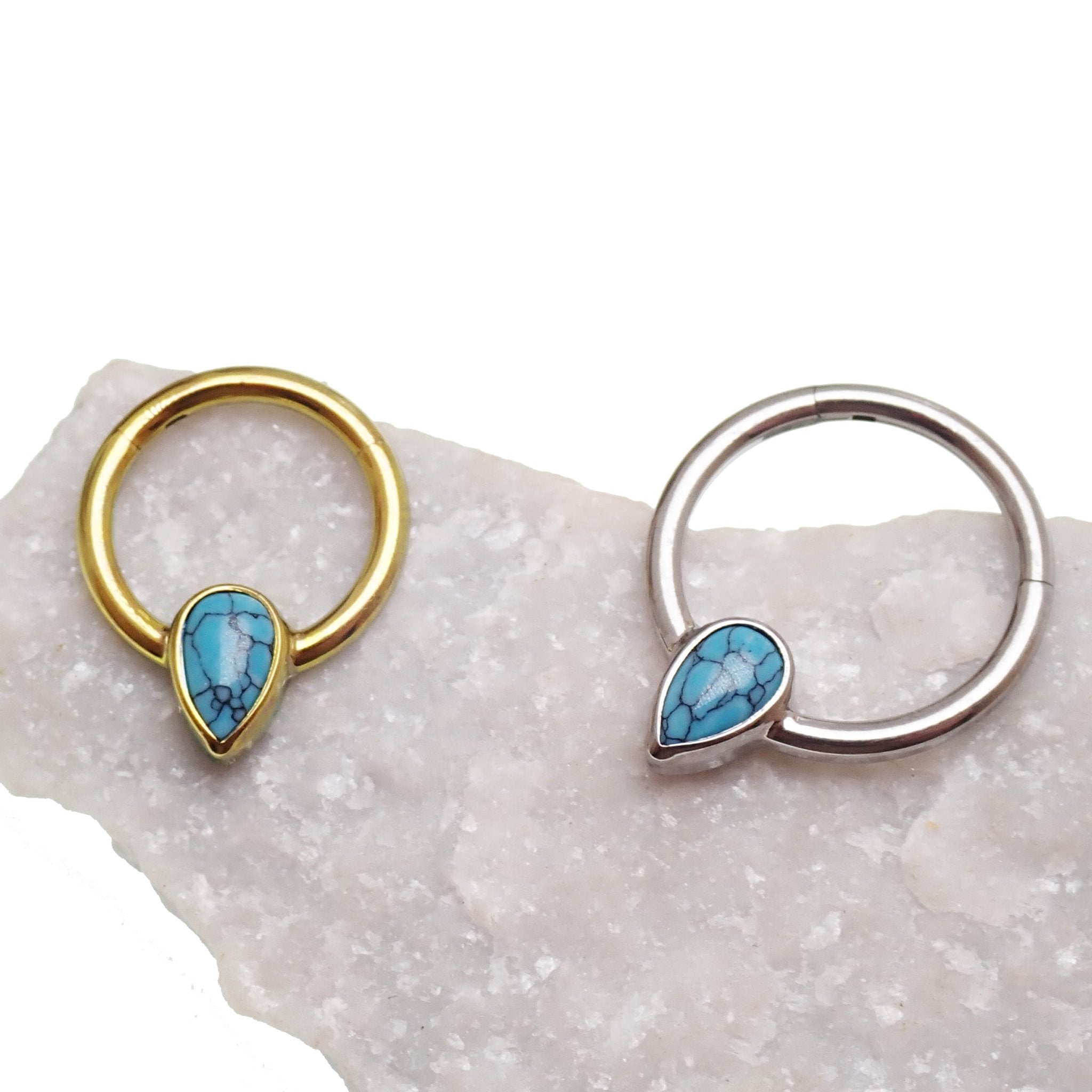 Magpie 16g natural stone turquoise titanium clicker earrings with 8mm stones and clicker clasp for pierced ears