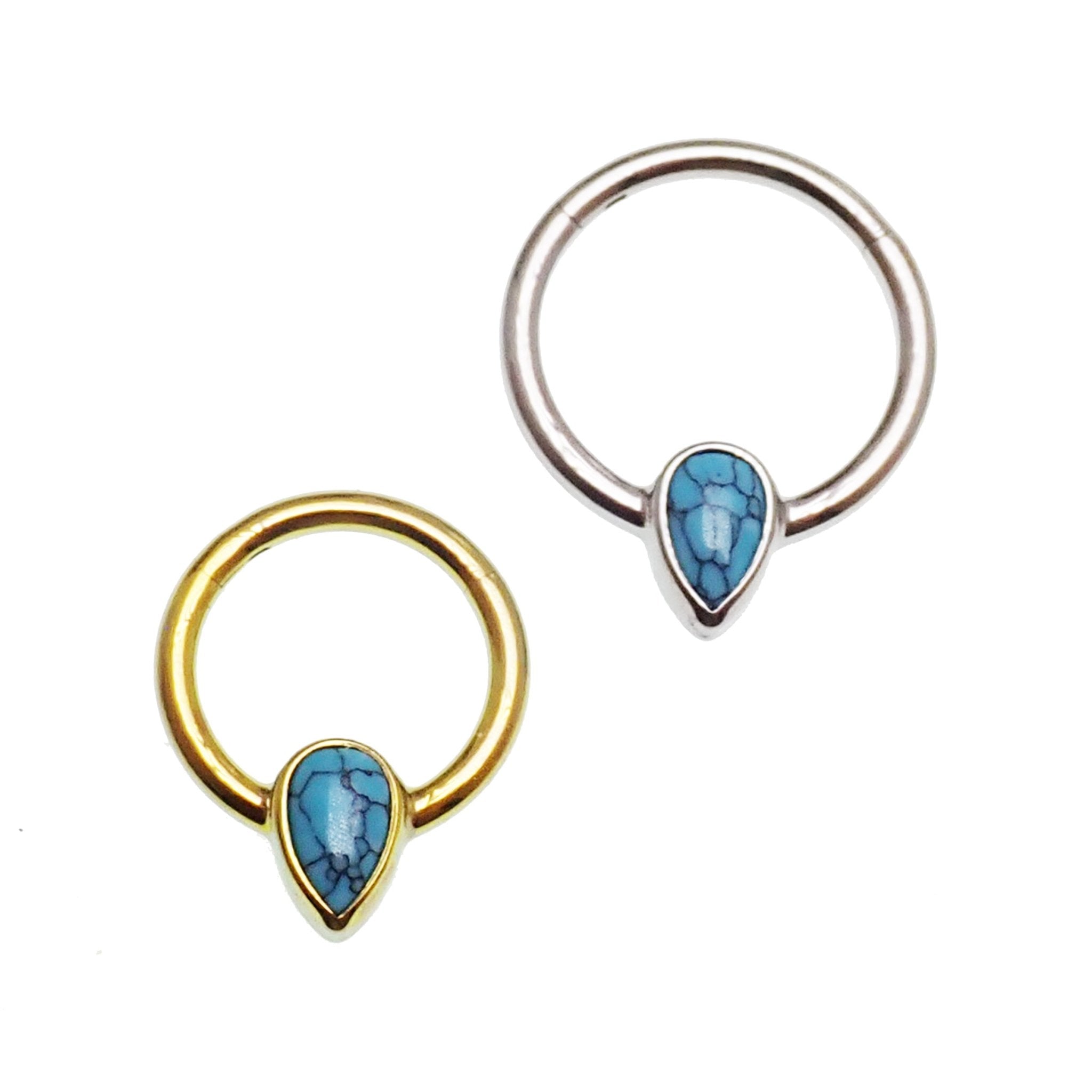 Magpie 16g natural stone turquoise titanium clicker earrings with 8mm stones and secure clicker clasp.