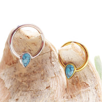 Magpie 16g natural stone turquoise titanium clicker earrings with 8mm stones and sleek design.