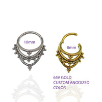 Magpie 16g titanium 3-tier fan-out septum clicker in 8mm and 10mm, featuring beaded design with stacked tiers.
