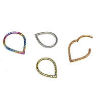 Hammered V Titanium Clicker in 8mm and 10mm sizes by Magpie, showcasing the textured surface and sleek design.