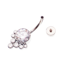 Magpie CZ titanium belly ring in 10mm to 12mm with sparkling gemstone and sleek silver design, suitable for navel piercing.