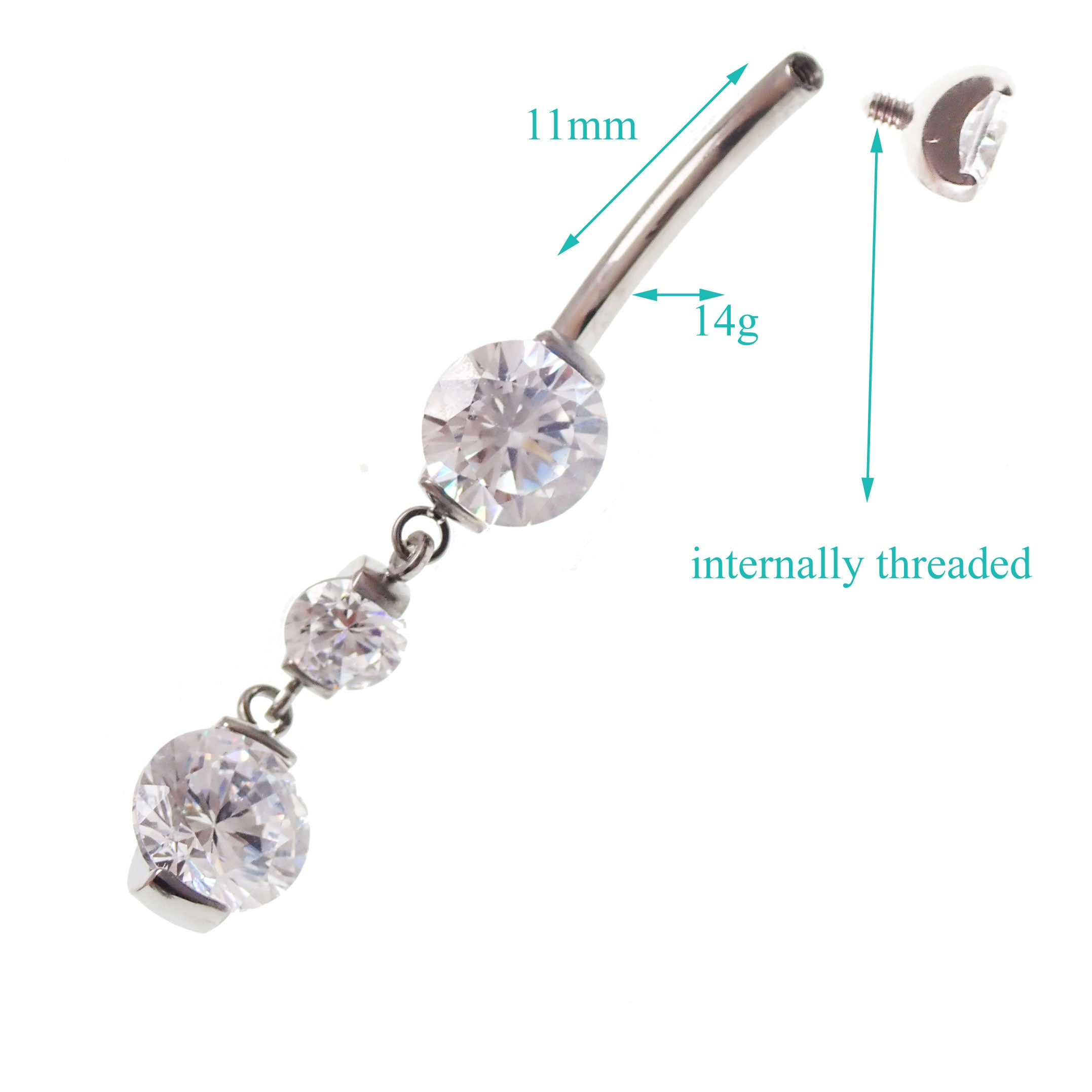 Magpie titanium dangly belly piercing ring, 14g, 11mm, with a sleek design for belly button jewelry.