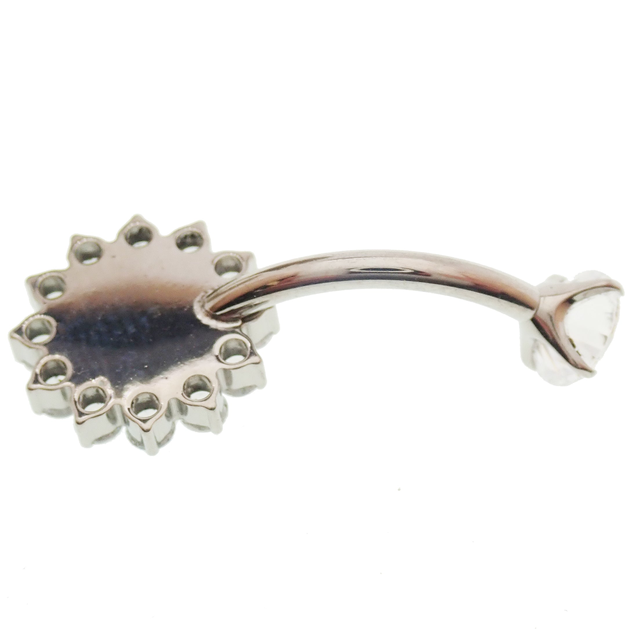 Magpie Moss Agate and CZ belly ring, 14g, 10mm, featuring a natural stone and sparkling cubic zirconia in a stylish body jewelry design.