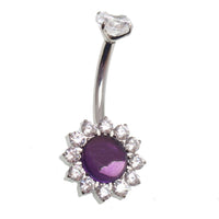 Magpie natural moss agate and cubic zirconia belly ring, 14g, 10mm, showcasing the stone and jewelry design.