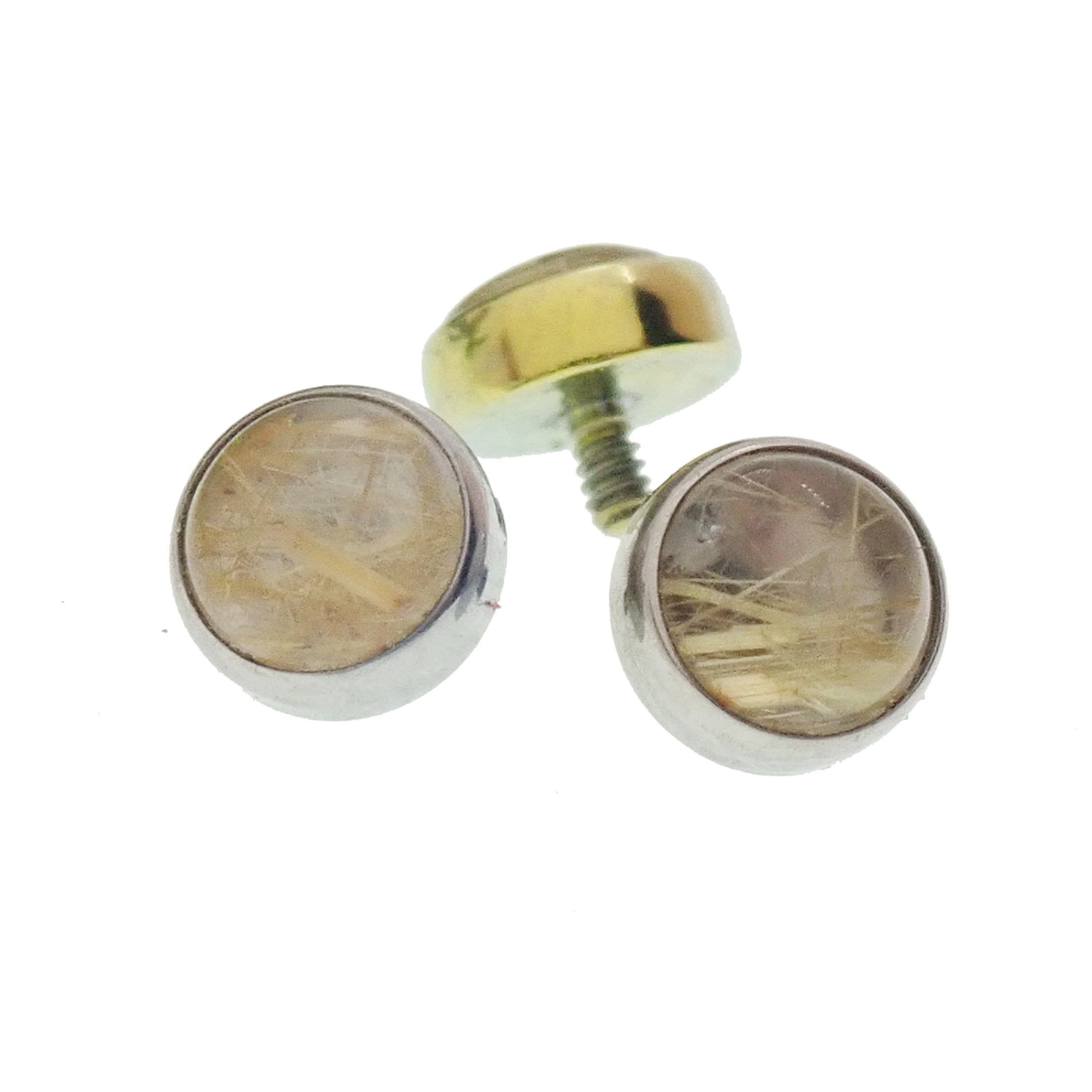 Magpie rutilated quartz 4mm top body jewelry, internally threaded, 16g, 0.9mm piercing needle, clear quartz with gold needle inclusions