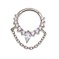 Sterling silver 925 rhodium hinged clicker earring from magpie body jewelry, 8mm diameter, 16g gauge for body piercing.