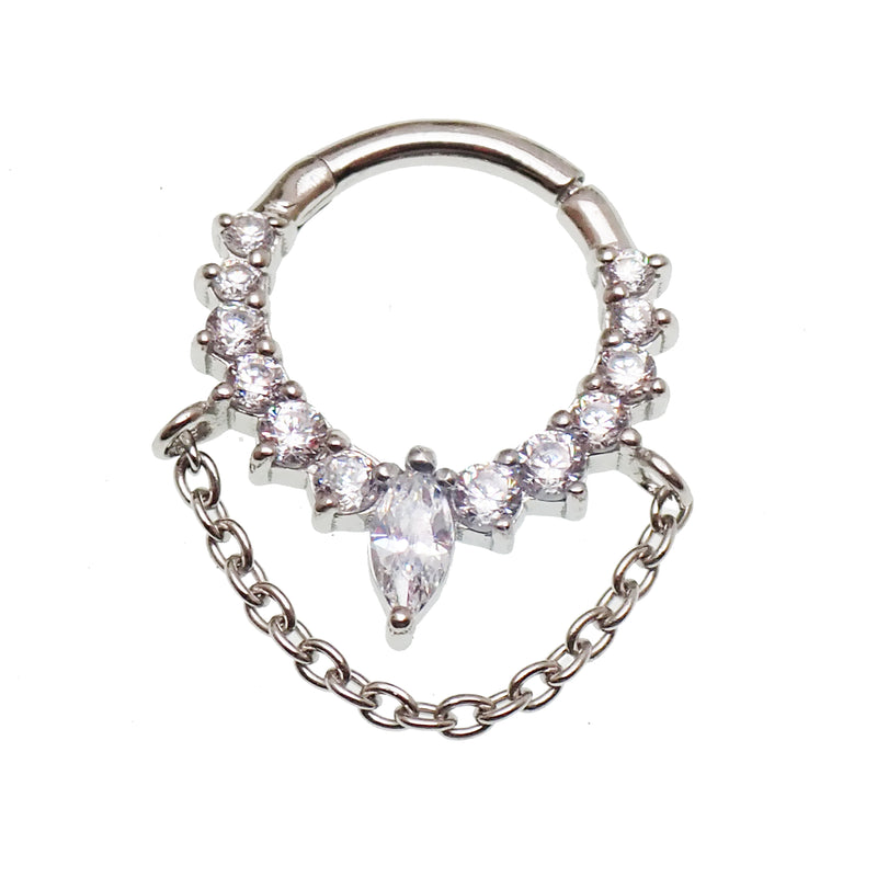 Sterling silver 925 rhodium hinged clicker earring from magpie body jewelry, 8mm diameter, 16g gauge for body piercing.
