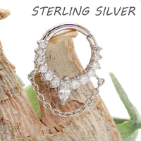 Sterling silver 925 rhodium hinged clicker body jewelry with 8mm diameter, 16g gauge, by Magpie Body Jewelry