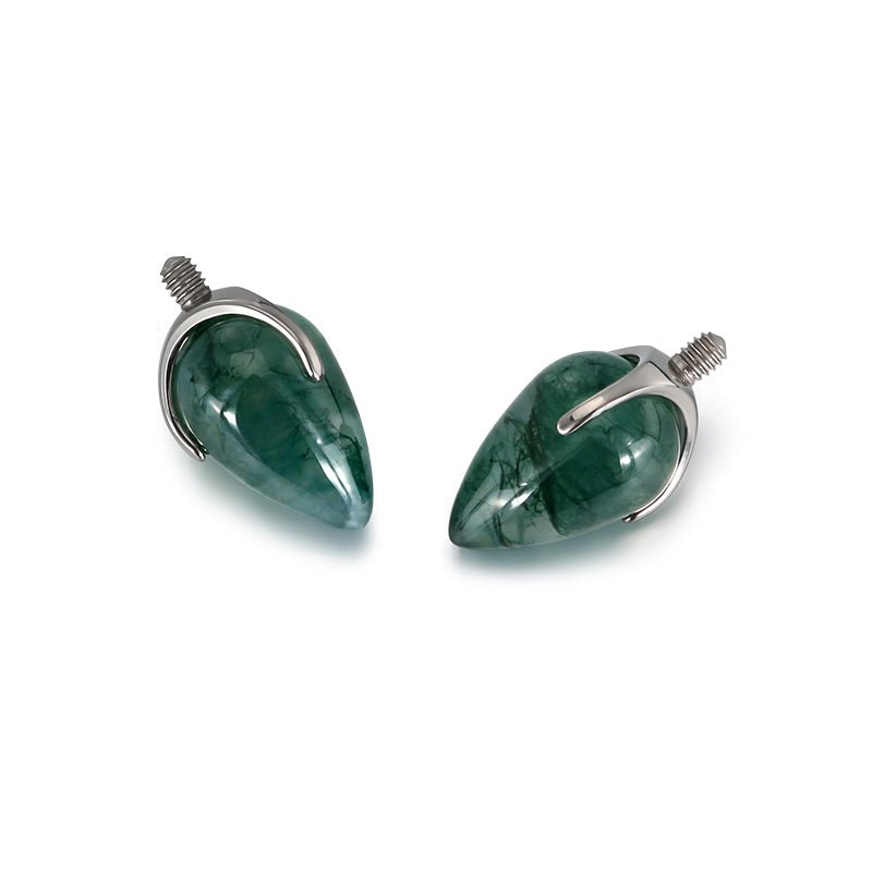 Natural stone bullet cone attachments by Magpie Body Jewelry, 16g/0.9mm thread, featuring amethyst stones and sleek design.