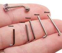 Internally threaded 14g J-bar Christina piercing body jewelry by Magpie Body Jewelry, 12mm length with 1.2mm thread.