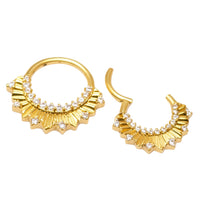 Gold titanium 24k PVD clicker hoop by Magpie Body Jewelry, 16G with 8mm and 10mm sizes, featuring a secure clicker clasp.