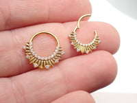 Magpie Body Jewelry 24k PVD Gold Titanium Clicker Hoop, 16G, available in 8mm and 10mm sizes, featuring a sleek, polished design.