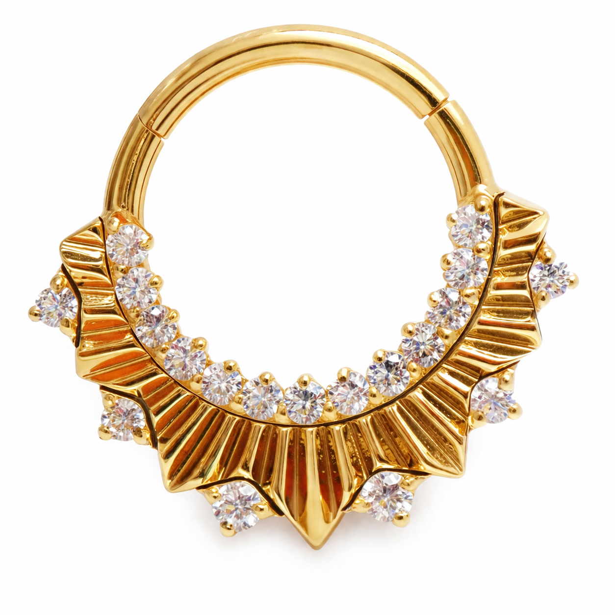 Gold titanium 24k PVD clicker hoop earrings by Magpie Body Jewelry, 16G with 8mm and 10mm sizes.