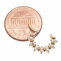 CZ stone PVD gold titanium clicker hoop earring in 16G, 8mm size, featuring sparkling stones and a sleek, modern design.