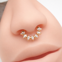 Gold titanium clicker hoop with CZ stones, 16 gauge, 8mm diameter, by Magpie Body Jewelry, featuring a stylish and secure design.
