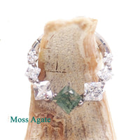 Moss Agate 8mm titanium clicker earring from Magpie Body Jewelry, featuring a natural stone design and 16g gauge.