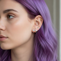 Rectangular white opal CZ titanium clicker earring in 16g size with 11mm length, featuring a sleek modern design from Magpie Body Jewelry.