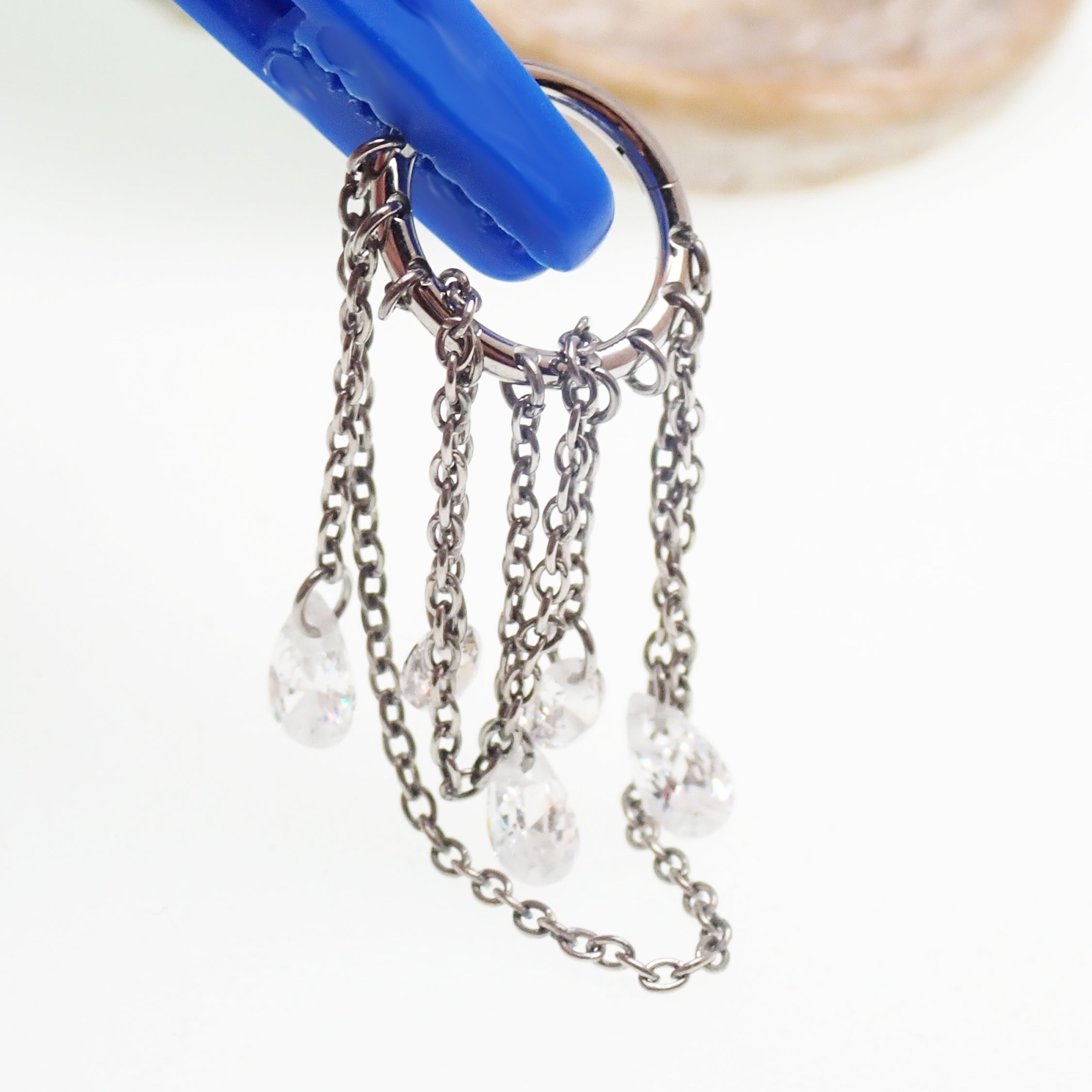 Silver 16g titanium multi-chain clicker jewelry with unique design, 8mm or 10mm diameter, ideal for body piercing.