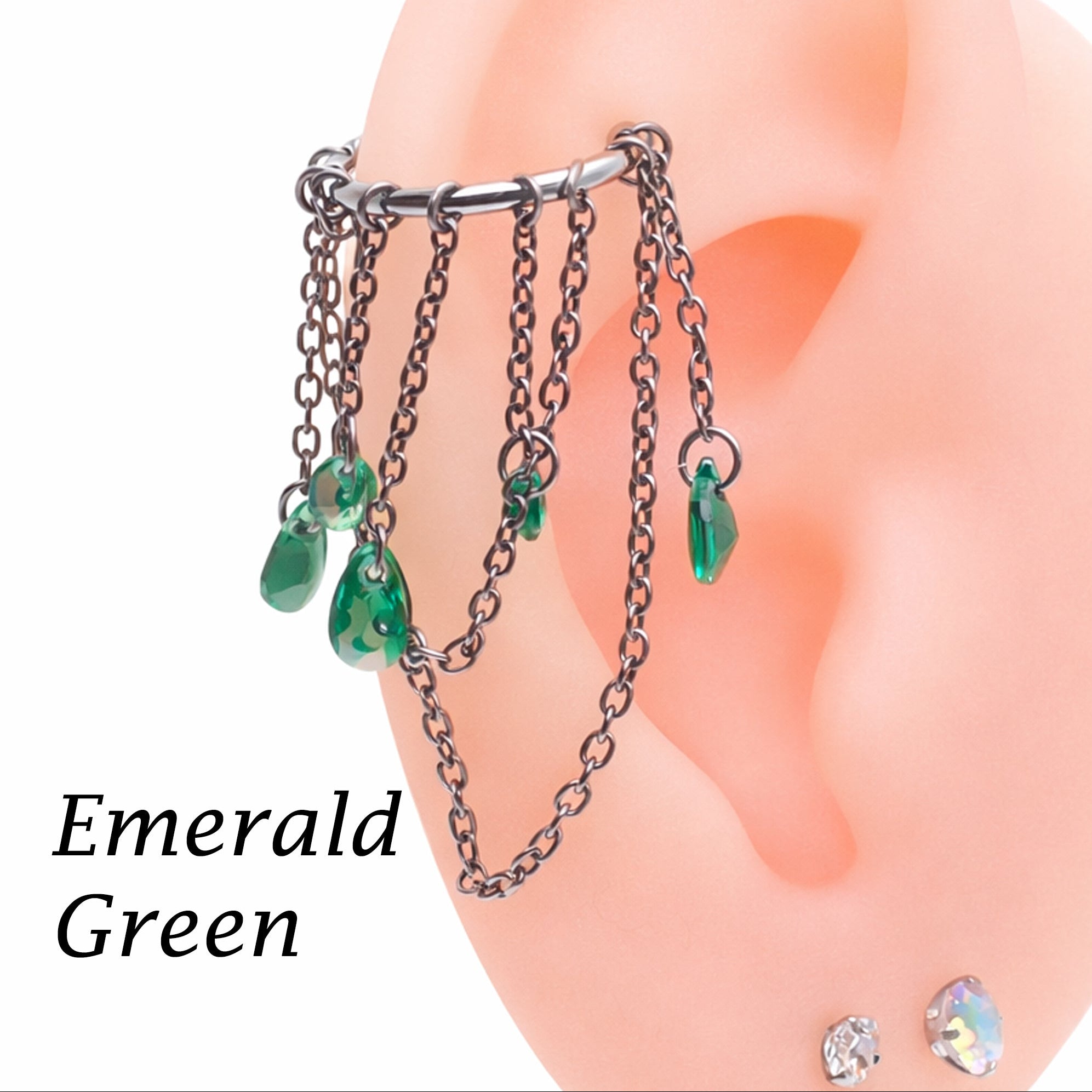 Green titanium 16g multi-chain clicker with unique design, implant-grade jewelry, available in 8mm and 10mm sizes.