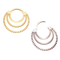 Gold or titanium triple clicker hoop for septum and daith piercings, 16G with 8mm and 10mm sizes, by Magpie Body Jewelry