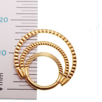 Titanium triple clicker hoop with 24k PVD gold or polished finish, 16G septum and daith jewelry by Magpie Body Jewelry.