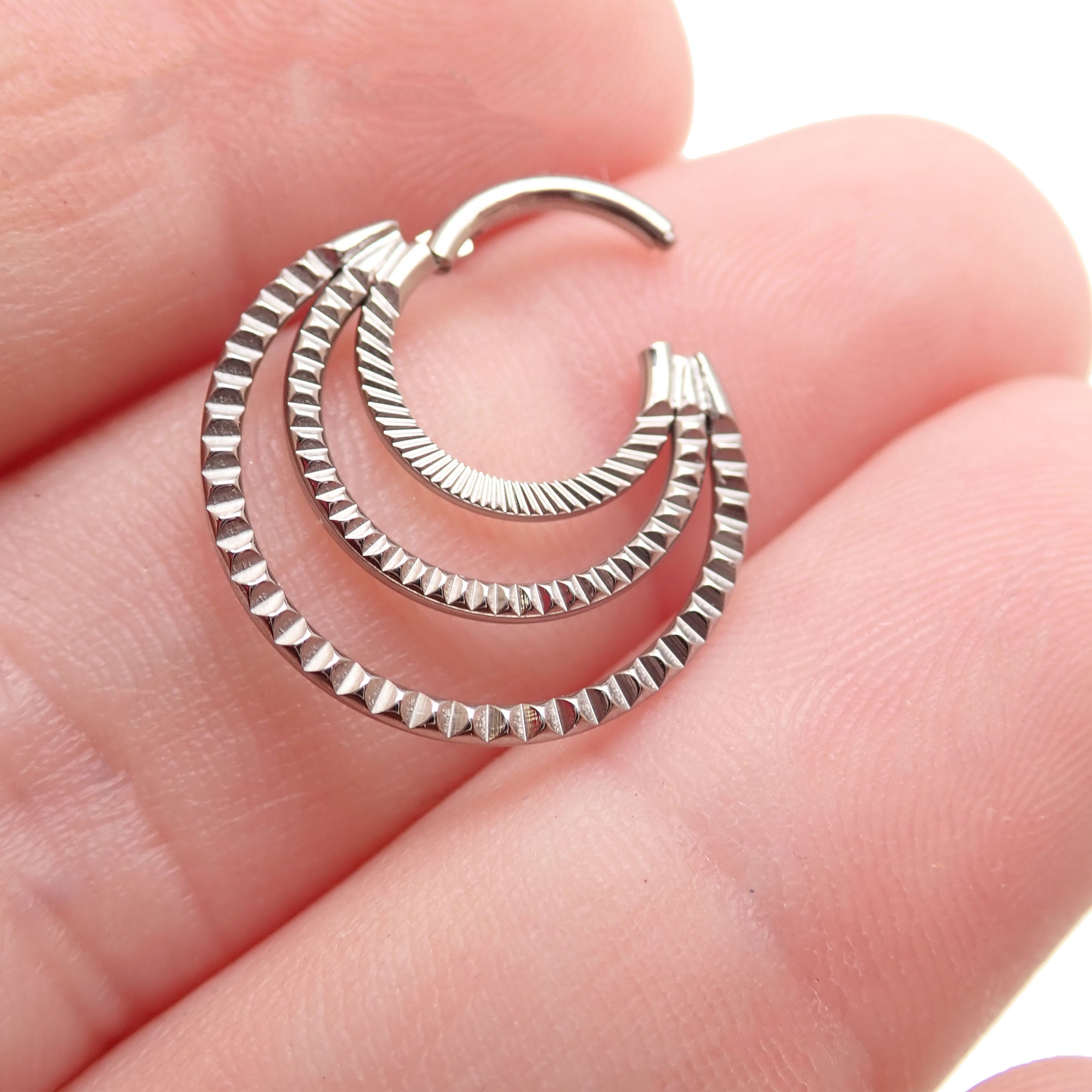 Magpie Body Jewelry 24k PVD gold or polished titanium triple clicker hoop septum and daith piercing, 16G with 8mm and 10mm rings
